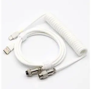BUCIER Coiled Keyboard Cable for Gaming Mechanical Keyboard, Handwork Braided + PET Mesh, Metal Plug, with Detachable Metal Aviator Connector, 3 Meters USB C Aviator Cable (White) BUCIER Coiled Keyboard Cable for Gaming Mechanical Keyboard, Handwork Braided + PET Mesh, Metal Plug, with Detachable Metal Aviator Connector, 3 Meters USB C Aviator Cable (White)