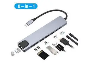 WISDUM 8 in 1 Multiport Type C To USB-C HDMI Adapter USB 3.0 Cable Hub For Macbook,sd card reader,Gray WISDUM 8 in 1 Multiport Type C To USB-C HDMI Adapter USB 3.0 Cable Hub For Macbook,sd card reader,Gray