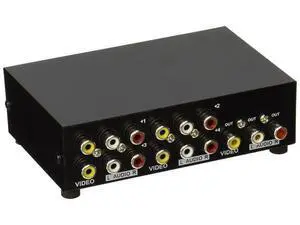WISDUM 4-Way RCA Switch, 4 in 1 Out Composite Switcher, Video L/R Stereo Audio AV Selector Box for DVD VCR VHS AV Receiver PS2 Nintendo Game Consoles WISDUM 4-Way RCA Switch, 4 in 1 Out Composite Switcher, Video L/R Stereo Audio AV Selector Box for DVD VCR VHS AV Receiver PS2 Nintendo Game Consoles