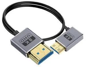 1ft Mini HDMI to HDMI 8K@60Hz Cable, 48Gbps Left Angle Male Mini HDMI to Straight Male HDMI Coaxial Cable, OD 2.5mm Ultra Thin HDMI 2.1 Version UHD Cord 1ft Mini HDMI to HDMI 8K@60Hz Cable, 48Gbps Left Angle Male Mini HDMI to Straight Male HDMI Coaxial Cable, OD 2.5mm Ultra Thin HDMI 2.1 Version UHD Cord