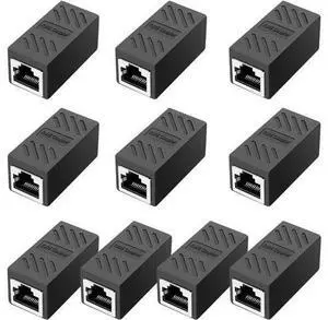 WISDUM RJ45 Inline Coupler,RJ45 Coupler, Network Coupler, for Cat7/Cat6/Cat5e/cat5 Ethernet Cable Extender Connector - Female to Female, Black 10 Pack WISDUM RJ45 Inline Coupler,RJ45 Coupler, Network Coupler, for Cat7/Cat6/Cat5e/cat5 Ethernet Cable Extender Connector - Female to Female, Black 10 Pack