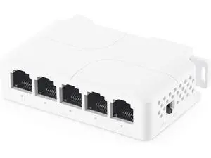 PoE Passthrough Switch, 1 PoE in 4 PoE Out Extender, IEEE802.3af/at/bt PoE Powered 90W, 100Mbps Ethernet, Din Rail & Wall Mount Plug and Play PoE Passthrough Switch, 1 PoE in 4 PoE Out Extender, IEEE802.3af/at/bt PoE Powered 90W, 100Mbps Ethernet, Din Rail & Wall Mount Plug and Play