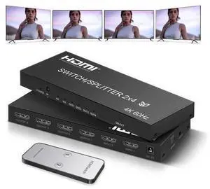 4K@60Hz HDMI Switch Splitter 2 in 4 Out with Remote, 2x4 HDMI Splitter Switcher 4K with SPDIF & 3.5mm Audio,Support 4K,3D,1080p,HDCP2.2,HDR 10 for PS5/4,Xbox,Fire Stick,etc 4K@60Hz HDMI Switch Splitter 2 in 4 Out with Remote, 2x4 HDMI Splitter Switcher 4K with SPDIF & 3.5mm Audio,Support 4K,3D,1080p,HDCP2.2,HDR 10 for PS5/4,Xbox,Fire Stick,etc