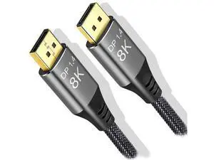8K DisplayPort Cable 1.4 15ft, Ultra HD 4K 144Hz, 8K 60Hz HBR3(7680x4320) High Speed 32.4Gbps, Long Braided Copper DP Display Port 1.4 1.2 Cord 8K DisplayPort Cable 1.4 15ft, Ultra HD 4K 144Hz, 8K 60Hz HBR3(7680x4320) High Speed 32.4Gbps, Long Braided Copper DP Display Port 1.4 1.2 Cord
