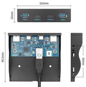 Type-C USB3.0 Dual Ports & USB3.0 Type-A Dual Port HUB Front Panel to Motherboard 20Pin Connector Cable Cord for 3.5" Floppy Bay Type-C USB3.0 Dual Ports & USB3.0 Type-A Dual Port HUB Front Panel to Motherboard 20Pin Connector Cable Cord for 3.5" Floppy Bay