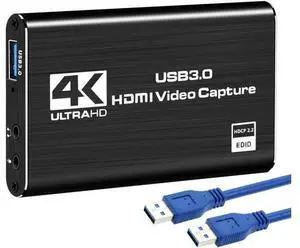4K Audio Video Capture Card, USB 3.0 HDMI Video Capture Device, Full HD 1080P 60FPS for Game Recording, Live Streaming Broadcasting-Black 4K Audio Video Capture Card, USB 3.0 HDMI Video Capture Device, Full HD 1080P 60FPS for Game Recording, Live Streaming Broadcasting-Black