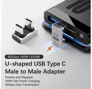 180 Degree USB C to USB C Adapter 240W PD, 40Gbps Data & 8K Video, U Shape Type C Male to Male Adapter for Thunderbolt 4/3,Switch, Laptop, Tablet, Phone 1Pack 180 Degree USB C to USB C Adapter 240W PD, 40Gbps Data & 8K Video, U Shape Type C Male to Male Adapter for Thunderbolt 4/3,Switch, Laptop, Tablet, Phone 1Pack