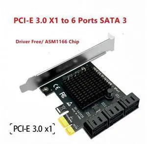 PCI-E x1 to 6 Ports SATA3.0 Adapter Expansion Card PCIe SATA Controller for HDD Support 10T 12T Above ASMedia ASM1166 Miner Card With 2U High and Low Profile Bracket PCI-E x1 to 6 Ports SATA3.0 Adapter Expansion Card PCIe SATA Controller for HDD Support 10T 12T Above ASMedia ASM1166 Miner Card With 2U High and Low Profile Bracket