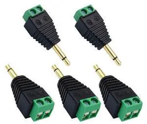 3.5mm Screw Terminal Gold Plated 3.5mm (1/8") TS Mono Male to 2 Pin Female Screw Terminal AUX Headphone Balun Solderless Converter Adapter(5-Pack/Male) 3.5mm Screw Terminal Gold Plated 3.5mm (1/8") TS Mono Male to 2 Pin Female Screw Terminal AUX Headphone Balun Solderless Converter Adapter(5-Pack/Male)