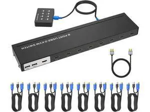 KVM Switch HDMI 8 Port, Yinker 4K@30Hz USB HDMI Rack Mout KVM 8 in 1 Out w/9pack Cables 4 USB 2.0 Hubs Desktop Selector IR Remote Rack Mount Ears KVM Switch HDMI 8 Port, Yinker 4K@30Hz USB HDMI Rack Mout KVM 8 in 1 Out w/9pack Cables 4 USB 2.0 Hubs Desktop Selector IR Remote Rack Mount Ears
