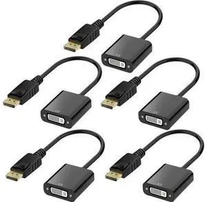BUCIER DisplayPort (DP) to DVI Adapter, Gold-Plated Display Port to DVI-D Adapter (Male to Female) Compatible with Computer, Desktop, Laptop, PC, Monitor, Projector, HDTV - Black 5 Pack BUCIER DisplayPort (DP) to DVI Adapter, Gold-Plated Display Port to DVI-D Adapter (Male to Female) Compatible with Computer, Desktop, Laptop, PC, Monitor, Projector, HDTV - Black 5 Pack