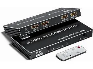 2x2 HDMI Switch Splitter, HDMI 2.1 Switcher 2 in 2 Out 8K@60Hz 4K@120Hz, w/IR Remote Control, Supports HDCP 2.3 HDR, HDR10, HDR 10+, 3D 2x2 HDMI Switch Splitter, HDMI 2.1 Switcher 2 in 2 Out 8K@60Hz 4K@120Hz, w/IR Remote Control, Supports HDCP 2.3 HDR, HDR10, HDR 10+, 3D