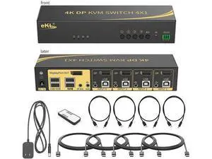 eKL KVM Switch Displayport 4 Port DP 1.2 4x1 Supports 4K@60Hz 4:4:4 hotkey Switching Keyboard Mouse Audio with USB 2.0 Control up to 4 PCs eKL KVM Switch Displayport 4 Port DP 1.2 4x1 Supports 4K@60Hz 4:4:4 hotkey Switching Keyboard Mouse Audio with USB 2.0 Control up to 4 PCs