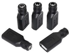 USB 2.0 A Female to DC 5.5x2.1mm Power Adapter, Nickel-Plated Connector, Corrosion-Resistant, 5 PCS Interchangeable Plugs USB 2.0 A Female to DC 5.5x2.1mm Power Adapter, Nickel-Plated Connector, Corrosion-Resistant, 5 PCS Interchangeable Plugs