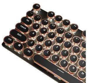 Typewriter Style Mechanical Gaming Keyboard White LED Backlit 104-Key NKRO White Switches Retro Round Keycaps Golden Ring Volume Knob Metal Panel Wired USB-C Detachable Cable, Black Typewriter Style Mechanical Gaming Keyboard White LED Backlit 104-Key NKRO White Switches Retro Round Keycaps Golden Ring Volume Knob Metal Panel Wired USB-C Detachable Cable, Black
