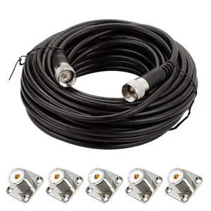 RG8x Coaxial Cable 50ft with 5 PCS SO-239 UHF Panel Mount Connectors, CB Coax UHF PL259 Male to Male Low Loss Antenna Cables, 50 Ohm for HAM Radio, Antenna Analyzer RG8x Coaxial Cable 50ft with 5 PCS SO-239 UHF Panel Mount Connectors, CB Coax UHF PL259 Male to Male Low Loss Antenna Cables, 50 Ohm for HAM Radio, Antenna Analyzer