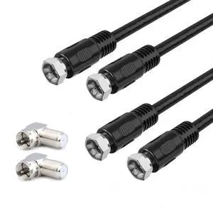 Coaxial Cable 1ft, Short Coax Cable 1 Foot, 0.3m 2-Pack with Right Angle Connectors, Black 75 Ohm Shield Digital RG6 Cables with F-Male Connectors for TV Antenna Coaxial Cable 1ft, Short Coax Cable 1 Foot, 0.3m 2-Pack with Right Angle Connectors, Black 75 Ohm Shield Digital RG6 Cables with F-Male Connectors for TV Antenna