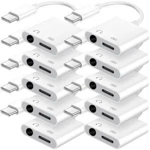 USB C to 3.5mm Headphone Jack and Charger Adapter, 2-in-1 Audio & Fast Charging Splitter for Apple iPhone 17/16/15/Pro/Pro Max, iPad, Samsung, Pixel, and More 10Pack USB C to 3.5mm Headphone Jack and Charger Adapter, 2-in-1 Audio & Fast Charging Splitter for Apple iPhone 17/16/15/Pro/Pro Max, iPad, Samsung, Pixel, and More 10Pack