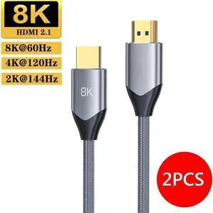 2PCS 8K HDMI 2.1 Cable 10ft, Certified 48Gbps Ultra High Speed HDMI Cable 8K60Hz, 4K120Hz eARC DTS:X HDR10+ HDCP 2.2&2.3 3D D.olby Atmos Compatible with Mac Gaming PC Soundbar 2PCS 8K HDMI 2.1 Cable 10ft, Certified 48Gbps Ultra High Speed HDMI Cable 8K60Hz, 4K120Hz eARC DTS:X HDR10+ HDCP 2.2&2.3 3D D.olby Atmos Compatible with Mac Gaming PC Soundbar