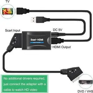 SCART to HDMI Converter Adaptor SCART to 1080P/720P HDMI Audio Video Adapter for HDTV Monitor Projector STB VHS PS3 DVD Player, Convert Digital AV Signal to Analog CVBS Signal SCART to HDMI Converter Adaptor SCART to 1080P/720P HDMI Audio Video Adapter for HDTV Monitor Projector STB VHS PS3 DVD Player, Convert Digital AV Signal to Analog CVBS Signal