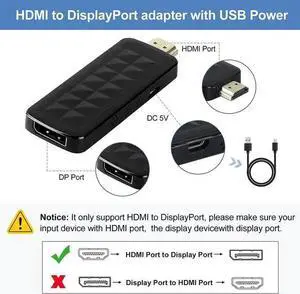 HDMI to DisplayPort, HDMI to DisplayPort Cable Adapter, HDMI Male to DP Female with USB Power, Support 4K@60Hz,1080P@144hz, Display1.4, Dual - Modes(NOT USB Port) HDMI to DisplayPort, HDMI to DisplayPort Cable Adapter, HDMI Male to DP Female with USB Power, Support 4K@60Hz,1080P@144hz, Display1.4, Dual - Modes(NOT USB Port)