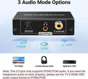 HDMI ARC Audio Extractor, 192KHz HDMI Adapter Support Only ARC TV to Digital SPDIF + Coaxial + Analog 3.5mm Stereo Audio Converter for Soundbar Speaker Amplifier Headset HDMI ARC Audio Extractor, 192KHz HDMI Adapter Support Only ARC TV to Digital SPDIF + Coaxial + Analog 3.5mm Stereo Audio Converter for Soundbar Speaker Amplifier Headset