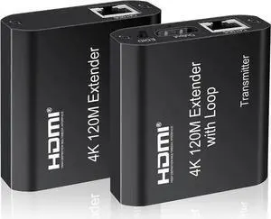 4K HDMI Extender 394FT/120M Over Cat 5e/6/7, 4K@30Hz HDMI Ethernet Cable Transmitter and Receiver Extender Adapter, Supports 4K 3D HDCP EDID 4K HDMI Extender 394FT/120M Over Cat 5e/6/7, 4K@30Hz HDMI Ethernet Cable Transmitter and Receiver Extender Adapter, Supports 4K 3D HDCP EDID
