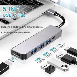 USB C Hub, 5 in 1 USB C Multiport Adapter 4K HDMI, 100W PD, 3 USB-A Data Ports, USB C Dongle for Pro/Air, Pro, iMac, 15 Pro/Pro Max,XPS USB C Hub, 5 in 1 USB C Multiport Adapter 4K HDMI, 100W PD, 3 USB-A Data Ports, USB C Dongle for Pro/Air, Pro, iMac, 15 Pro/Pro Max,XPS