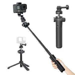 CapLock Action Camera Extension Pole Tripod for OSMO Action 4/3/2, OSMO Pocket 2, Gopro Hero 11/10/9/8, ONE RS/R/X3, XiaoYi, Feiyu Action Camera Quick-Release Design CapLock Action Camera Extension Pole Tripod for OSMO Action 4/3/2, OSMO Pocket 2, Gopro Hero 11/10/9/8, ONE RS/R/X3, XiaoYi, Feiyu Action Camera Quick-Release Design