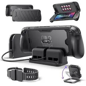 PC0121 Protective Case for Nintendo Switch 2, 360° Full-Body Shockproof ModCase with Front Cover, Back Shell, Metal Kickstand, Silicone Strap, Base Stand & Extender, Ergonomic Design - Dock Set PC0121 Protective Case for Nintendo Switch 2, 360° Full-Body Shockproof ModCase with Front Cover, Back Shell, Metal Kickstand, Silicone Strap, Base Stand & Extender, Ergonomic Design - Dock Set