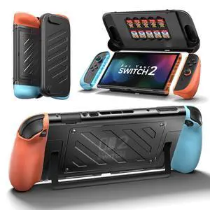 Split Protective Case for Nitendo Switch 2, TPU Middle Frame & PC Front Cover, Non-Slip Ergonomic Grip, Storage for 10 Game Cards, Supports Stand Use-PC0114(Blue & Orange) Split Protective Case for Nitendo Switch 2, TPU Middle Frame & PC Front Cover, Non-Slip Ergonomic Grip, Storage for 10 Game Cards, Supports Stand Use-PC0114(Blue & Orange)