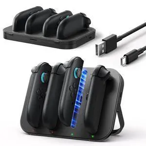 Controller Charger for Nintendo Switch 2 Joycon, 4-in-1 Magnetic Charging Dock with Adjustable Stand & LED Indicator, Switch 2 Joycon Charger Station with 4.9FT USB C Cable Controller Charger for Nintendo Switch 2 Joycon, 4-in-1 Magnetic Charging Dock with Adjustable Stand & LED Indicator, Switch 2 Joycon Charger Station with 4.9FT USB C Cable