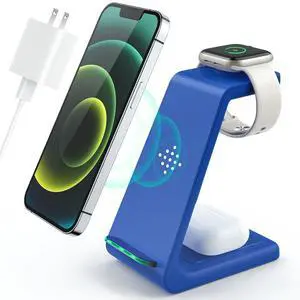3 in 1 Wireless Charging Station, 2026 Upgraded Fast Desk Charger Station for iPhone 17 16 15 14 13 12 Pro Max Plus, Charger Stand for Apple Watch 10 9 8 7 6 5 4 3 2 SE, Airpods 4 3 2 Pro(Blue) 3 in 1 Wireless Charging Station, 2026 Upgraded Fast Desk Charger Station for iPhone 17 16 15 14 13 12 Pro Max Plus, Charger Stand for Apple Watch 10 9 8 7 6 5 4 3 2 SE, Airpods 4 3 2 Pro(Blue)