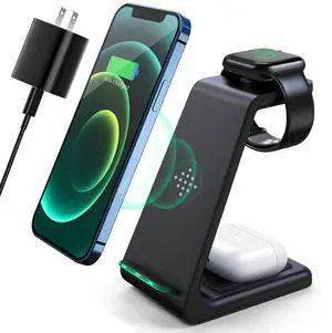 3 in 1 Wireless Charging Station, 2026 Upgraded Fast Desk Charger Station for iPhone 17 16 15 14 13 12 Pro Max Plus, Charger Stand for Apple Watch 10 9 8 7 6 5 4 3 2 SE, Airpods 4 3 2 Pro(Black) 3 in 1 Wireless Charging Station, 2026 Upgraded Fast Desk Charger Station for iPhone 17 16 15 14 13 12 Pro Max Plus, Charger Stand for Apple Watch 10 9 8 7 6 5 4 3 2 SE, Airpods 4 3 2 Pro(Black)