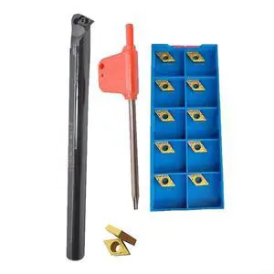 Carbide Turning Tool For Semi-finishing And Finishing, S12M-SDWCR07 Boring Bar Holder, DCM7070204 Carbide Insert Tips, And T8 Wrench, Carbon Steel Shank, Cast Iron Cutting Carbide Turning Tool For Semi-finishing And Finishing, S12M-SDWCR07 Boring Bar Holder, DCM7070204 Carbide Insert Tips, And T8 Wrench, Carbon Steel Shank, Cast Iron Cutting