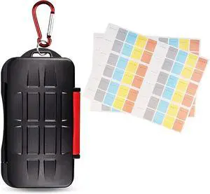 Water-Resistant Memory Card Case + 120 Count Card Labels: Camera Memory Card Holder with Memory Card Labels for 12 SD Cards & 12 Micro SD Cards Water-Resistant Memory Card Case + 120 Count Card Labels: Camera Memory Card Holder with Memory Card Labels for 12 SD Cards & 12 Micro SD Cards