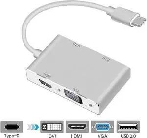 AV Converter WISDUM USB C to HDMI/DVI/VGA Adapter, Monodeal 4 in 1 USB 3.0 Type-C Hub VGA/HDMI/DVI Video Adapter 4K UHD, supports HDMI&VGA, DVI&VGA simultaneously, male to female multi-display video c AV Converter WISDUM USB C to HDMI/DVI/VGA Adapter, Monodeal 4 in 1 USB 3.0 Type-C Hub VGA/HDMI/DVI Video Adapter 4K UHD, supports HDMI&VGA, DVI&VGA simultaneously, male to female multi-display video c