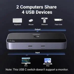 USB Hub WISDUM 10Gbps USB C Switch 2 Computers Share 4 USB 3.2 Ports, USB Switcher Selector for PC Laptop Keyboard Mouse Webcam USB-Microphone, USB Switch Adapter with 2 USB C to C Data Cables and Rem USB Hub WISDUM 10Gbps USB C Switch 2 Computers Share 4 USB 3.2 Ports, USB Switcher Selector for PC Laptop Keyboard Mouse Webcam USB-Microphone, USB Switch Adapter with 2 USB C to C Data Cables and Rem