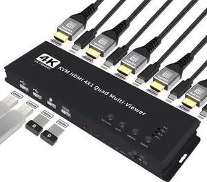 KVM Switch HDMI WISDUM 4K HDMI KVM Switch 4x1 Quad Multi Viewer 4 in 1 Out KVM HDMI Processor Screen Multiviewer Seamless for 4 PC Share Mouse Keyboard(US Plug) KVM Switch HDMI WISDUM 4K HDMI KVM Switch 4x1 Quad Multi Viewer 4 in 1 Out KVM HDMI Processor Screen Multiviewer Seamless for 4 PC Share Mouse Keyboard(US Plug)