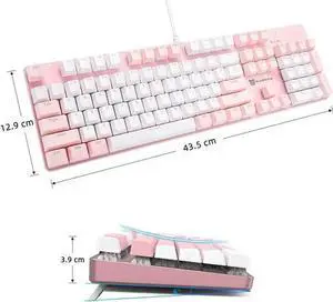 USB Keyboard WISDUM Qisan Mechanical Gaming Keyboard Full Size 104 Keys US Layout Wired Brown Switch Backlit Keyboard with with Pink & White Color USB Keyboard WISDUM Qisan Mechanical Gaming Keyboard Full Size 104 Keys US Layout Wired Brown Switch Backlit Keyboard with with Pink & White Color