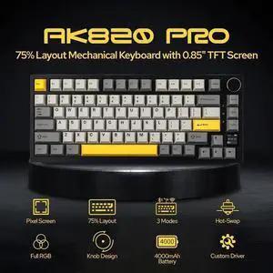 USB Keyboard WISDUM EPOMAKER Ajazz AK820 Pro 75% Mechanical Keyboard, Gasket-Mounted Gaming Keyboard with TFT Smart Display&Knob, Bluetooth 5.1/2.4G Wireless/Type-C Wired Custom Keyboard (Grey, Gift S USB Keyboard WISDUM EPOMAKER Ajazz AK820 Pro 75% Mechanical Keyboard, Gasket-Mounted Gaming Keyboard with TFT Smart Display&Knob, Bluetooth 5.1/2.4G Wireless/Type-C Wired Custom Keyboard (Grey, Gift S