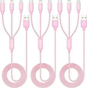 WISDUM Multiple Charger Cable 3Pack 4FT Multi Charging Cable Rapid Nylon Braided Cord USB Charging Cable 3 in 1 Multi Phone Charger Cord with Type C Micro Lightning USB Connectors for Cell Phones Pink WISDUM Multiple Charger Cable 3Pack 4FT Multi Charging Cable Rapid Nylon Braided Cord USB Charging Cable 3 in 1 Multi Phone Charger Cord with Type C Micro Lightning USB Connectors for Cell Phones Pink