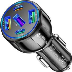 WISDUM 5 in 1 Car Charger Adapter,75W High Power Cigarette Lighter Adapter,QC3.0/PD Super Fast Charging Car Phone Charger Compatible with 14 13, Pro& More Mobil Phone (3USB/2PD Black) WISDUM 5 in 1 Car Charger Adapter,75W High Power Cigarette Lighter Adapter,QC3.0/PD Super Fast Charging Car Phone Charger Compatible with 14 13, Pro& More Mobil Phone (3USB/2PD Black)