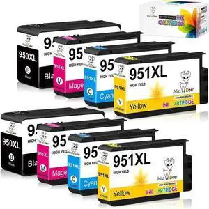 WISDUM Miss Deer 950XL 951XL Combo Pack Compatible Ink Cartridges Replacement 950 951XL,Work Officejet Pro 8610 8600 8620 8630 8640 8100 8615 251dw 271dw 276dw(2BK,2C,2M,2Y) WISDUM Miss Deer 950XL 951XL Combo Pack Compatible Ink Cartridges Replacement 950 951XL,Work Officejet Pro 8610 8600 8620 8630 8640 8100 8615 251dw 271dw 276dw(2BK,2C,2M,2Y)