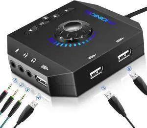 WISDUM T10 External Sound Card, USB Audio Adapter for PC Windows, Mac, Linux, Laptops, Desktops, Stereo Sound Card with 3.5mm Interface & USB Interface, Volume Control, Plug & Play (6-in-1, Black) WISDUM T10 External Sound Card, USB Audio Adapter for PC Windows, Mac, Linux, Laptops, Desktops, Stereo Sound Card with 3.5mm Interface & USB Interface, Volume Control, Plug & Play (6-in-1, Black)