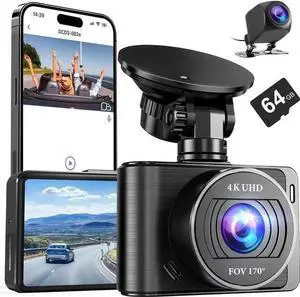 WISDUM Dash Camera, 4K/1080p Dash Cam Front Rear Built-in WiFi, with 64GB SD Card, Full HD 2.0 IPS Screen Dash Camera for Cars with App Control, G-Sensor, Loop Recording, Parking Mode WISDUM Dash Camera, 4K/1080p Dash Cam Front Rear Built-in WiFi, with 64GB SD Card, Full HD 2.0 IPS Screen Dash Camera for Cars with App Control, G-Sensor, Loop Recording, Parking Mode