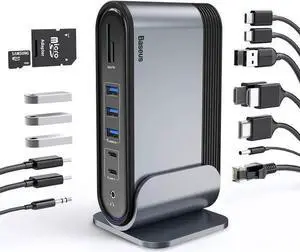 WISDUM USB-C 4K Triple Display Docking Station, USB C Dock Universal Docking Station with 3 HDMI 4K, Audio, Ethernet, 5 USB Ports, 100W USB-C PD, SD/TF Card Reader for Windows, PC, Mac, Laptops WISDUM USB-C 4K Triple Display Docking Station, USB C Dock Universal Docking Station with 3 HDMI 4K, Audio, Ethernet, 5 USB Ports, 100W USB-C PD, SD/TF Card Reader for Windows, PC, Mac, Laptops
