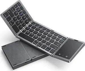 WISDUM Foldable Bluetooth Keyboard for Travel Tri-Folding Wireless Portable Keyboard with Touchpad Rechargeable Multi-Device Small Keyboard for Laptop Tablet PC Smartphone Windows iOS Android WISDUM Foldable Bluetooth Keyboard for Travel Tri-Folding Wireless Portable Keyboard with Touchpad Rechargeable Multi-Device Small Keyboard for Laptop Tablet PC Smartphone Windows iOS Android