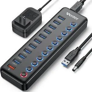 WISDUM Powered USB Hub, Wenter 11-Port USB Splitter Hub (10 Faster Data Transfer Ports+ 1 Smart Charging Port) with Individual LED On/Off Switches, USB Hub 3.0 Powered with Power Adapter for Mac, PC WISDUM Powered USB Hub, Wenter 11-Port USB Splitter Hub (10 Faster Data Transfer Ports+ 1 Smart Charging Port) with Individual LED On/Off Switches, USB Hub 3.0 Powered with Power Adapter for Mac, PC