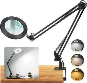 WISDUM Large 10X Magnifying Glass with Light, 5 in Real Glass Stand Lighted Magnifier, 3 Color Modes Steepless Dimmable LED Magnifying Desk Lamp with Clamp, Hands Free for Close Work Crafts Hobby WISDUM Large 10X Magnifying Glass with Light, 5 in Real Glass Stand Lighted Magnifier, 3 Color Modes Steepless Dimmable LED Magnifying Desk Lamp with Clamp, Hands Free for Close Work Crafts Hobby